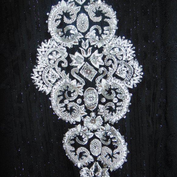 Ashraf Saleem Caftan Dress Long Black Kaftan Silver Embroidery Beads Sz S Hi Low - Picture 6 of 12